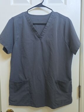 Gray V-Neck Medical Scrub Top - Unbranded